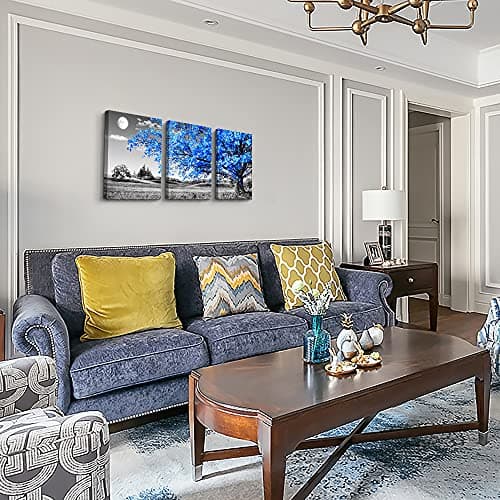 Wall Art for Living Room Black and White Blue Tree Moon Canvas Wall Decor for Home Artwork Painting 12" x 16" 3 Pieces Canvas Print for Bedroom Decor Modern Salon Kitchen Office Hang a Picture — view 5