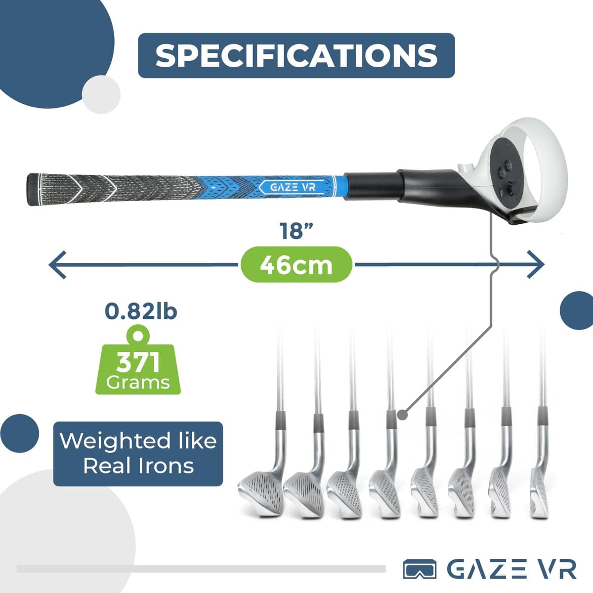 Gaze VR | VR Golf Club Attachments for Meta Quest 2 | Pro Grip | Right & Left Controllers | Blue — view 5