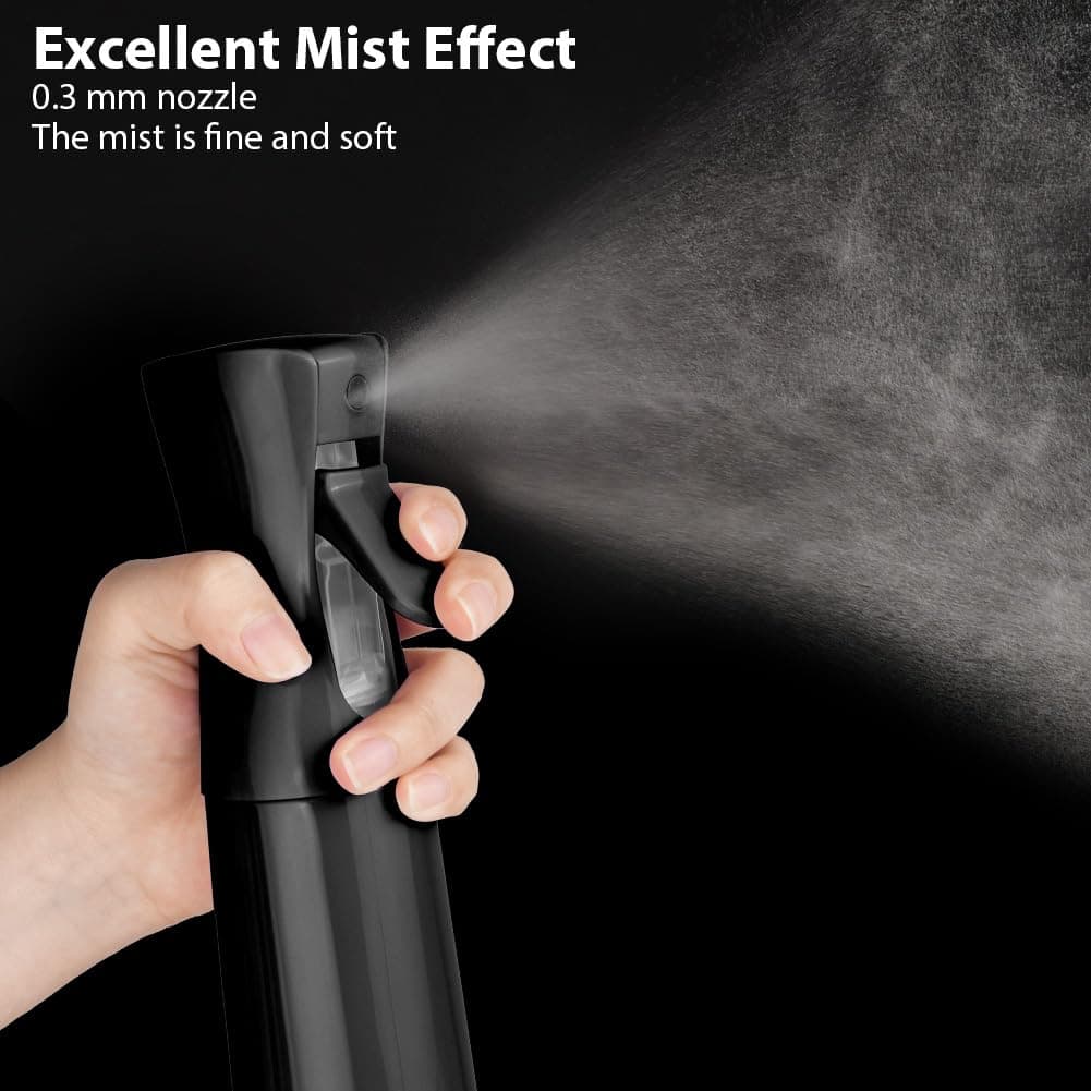 URAQT Botella Pulverizador Agua Peluqueria, 200ml Fina Niebla, Spray Continuo para el Cabello, sin BPA, uso 360°, Botella Pulverizadora, Frascos Vacio Recargable para Peinado, Planta, Limpieza, negro — view 3