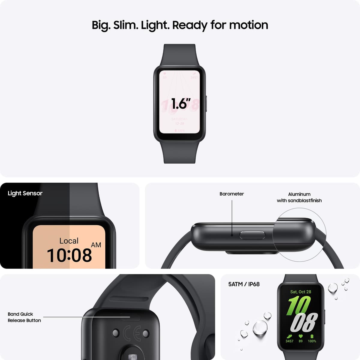Samsung Galaxy Fit3, Smart Watch, Fitness Tracker, Health Monitoring, Black, 3 Year Extended Warranty (UK Version) — view 3