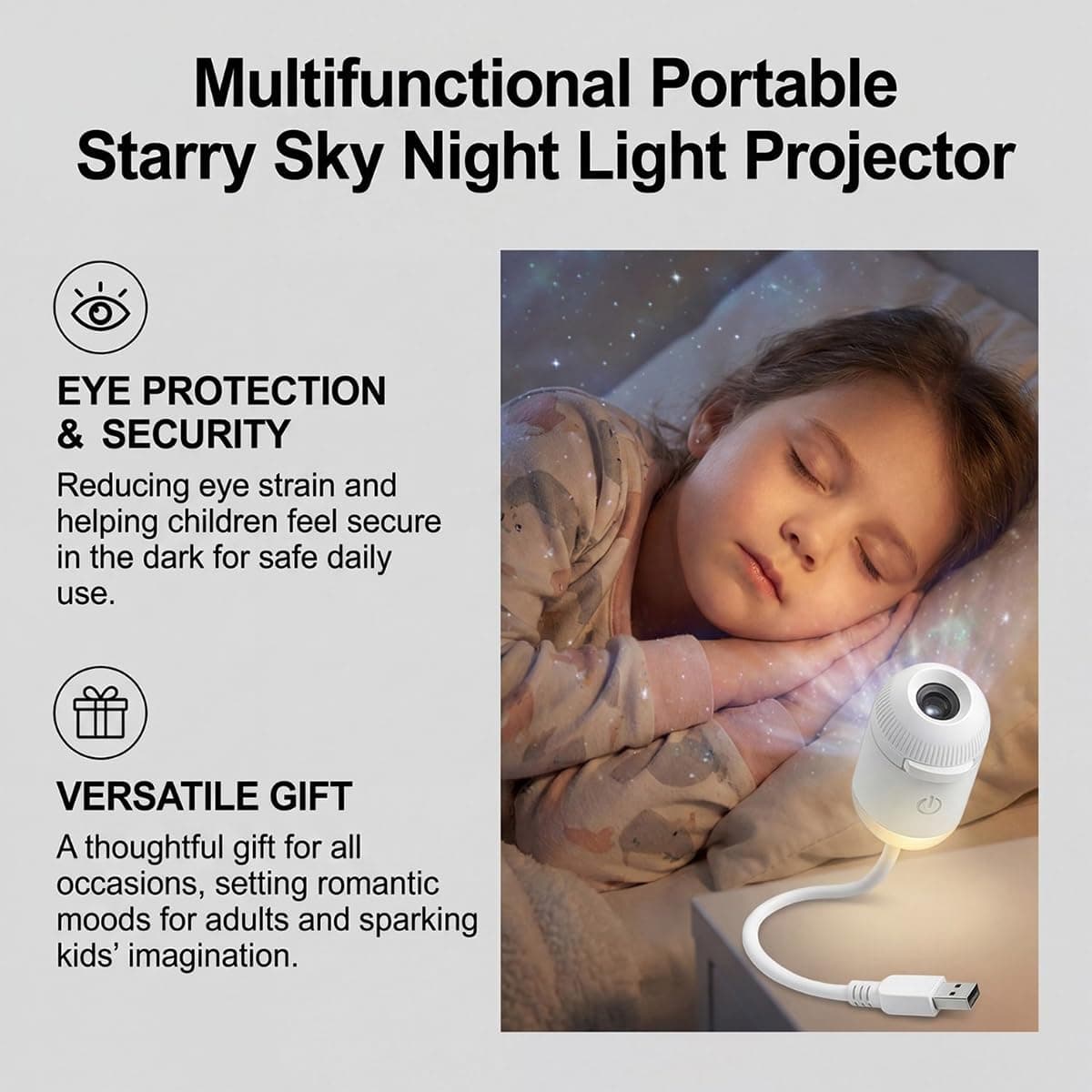 Genérico 2-in-1 Galaxy Projector Night Light, Mini Galaxy Projector, USB Portable Starry Sky, Adjustable Brightness 360° Rotating Design and LED Mini Night Light for Car,Room Decor (3) — view 4