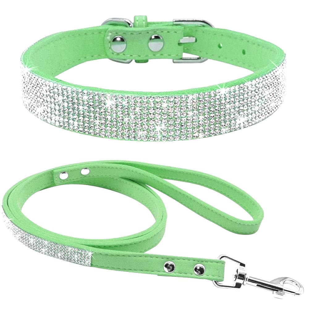 Cute Dazzling Sparkling Elegant Fancy Soft Suede Leather Bling Rhinestone Crystal Jeweled Pet Cat Dog Puppy Collar Dog Leash Combo Set (S, Black-2) — view 22