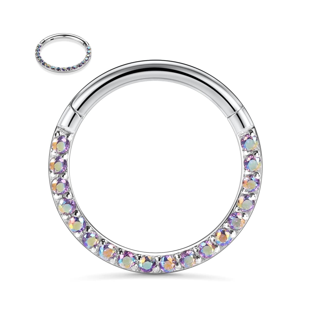 hengkaixuan CZ Opal Septum Jewellery Daith Ring Conch Hoop Seamless Clicker Ring Surgical Steel Rook Tragus Conch Piercing Jewellery Small Hoop Earring Nose Hoop Ring — view 37