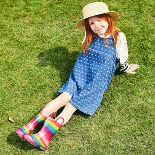 Toddler Rain Boots Kids Light Up Rain Boots for Girls Rainbow Waterproof Glitter Rainboot with Easy Pull On Handles, Toddler Size 9