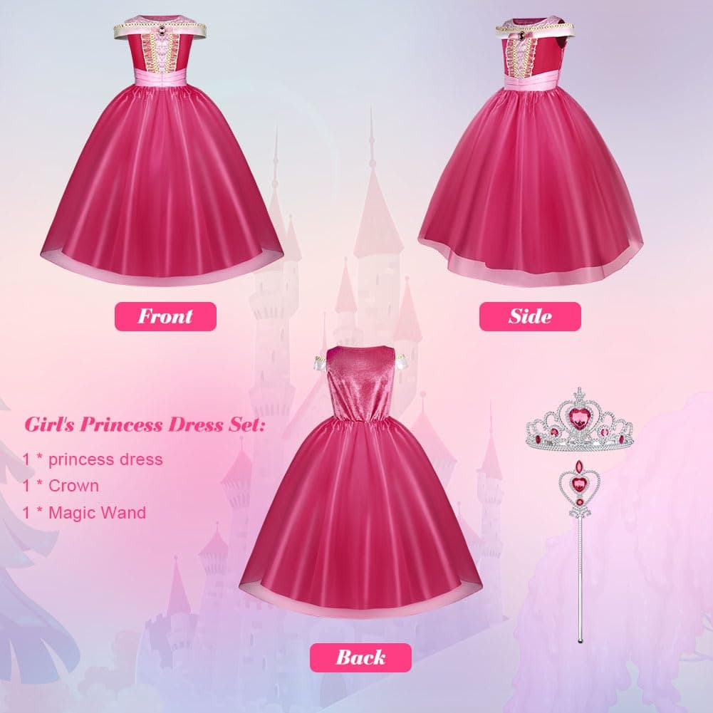 URAQT Disfraz Princesa Niña con Varita Mágica y Corona, Traje Cosplay para Halloween y Cumpleaños, Princesa Durmiente — view 3