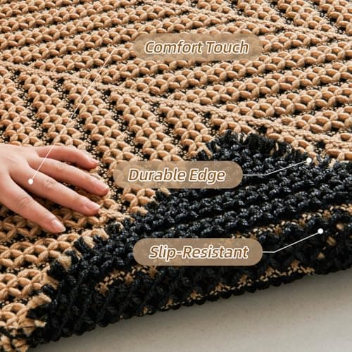 Sunfly Waffle Bath Mat, Boho Bathroom Rugs Non Slip Washable Super Absorbent Quick Dry Bath Mat Farmhouse Bathroom Decor, 16"x24" Black &Khaki — view 2