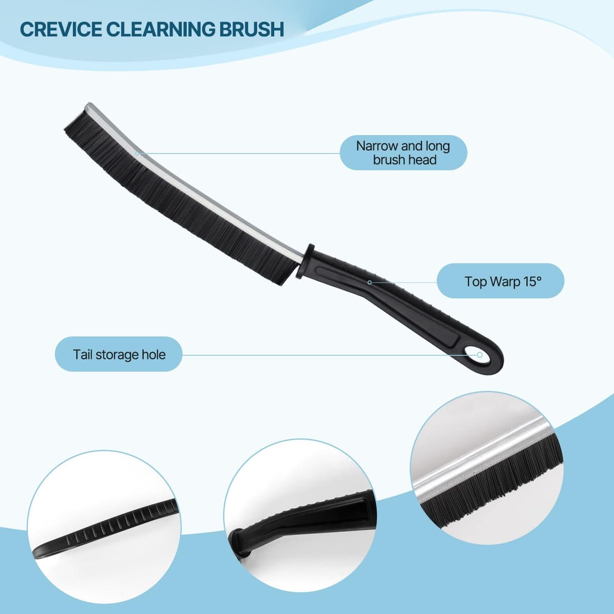 Crevice Cleaning Brush, Bathroom Tile Groove Gap Cleaning Brush,Premium Crevice Cleaning Tool Aluminum Support with 15° Angle Magic Brush, Thin Brush for Home Kitchen — view 5