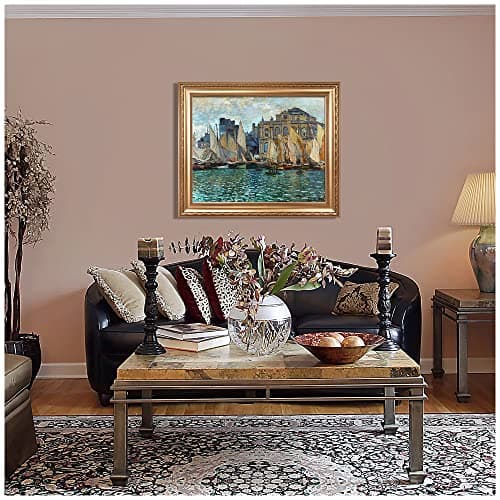 The Museum at Le Havre by Claude Monet Framed Size:36x30 inches,Image Size:30x24 inches World Classic Reproductions For HomeDecor,Wide Gold Frame — view 5