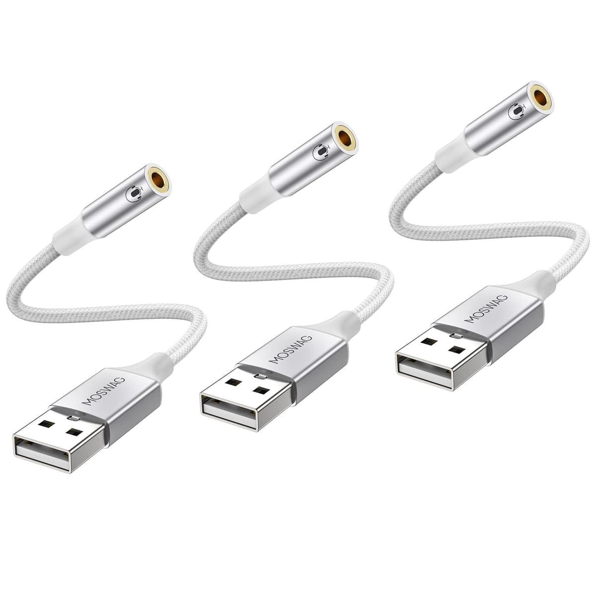 MOSWAG USB to 3.5mm Audio Adapter Built-in DAC External Sound Card Nylon Braided Aluminum Shell for PC Laptop PS5 PS4 Mac Linux Chromebook 1Pack — view 14