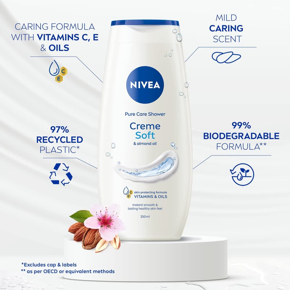 NIVEA Care Shower Creme Soft (250 ml) Enriched with Almond Oil, Moisturising Gel Body Wash, Skin Moisturiser with Mild Scent — view 2