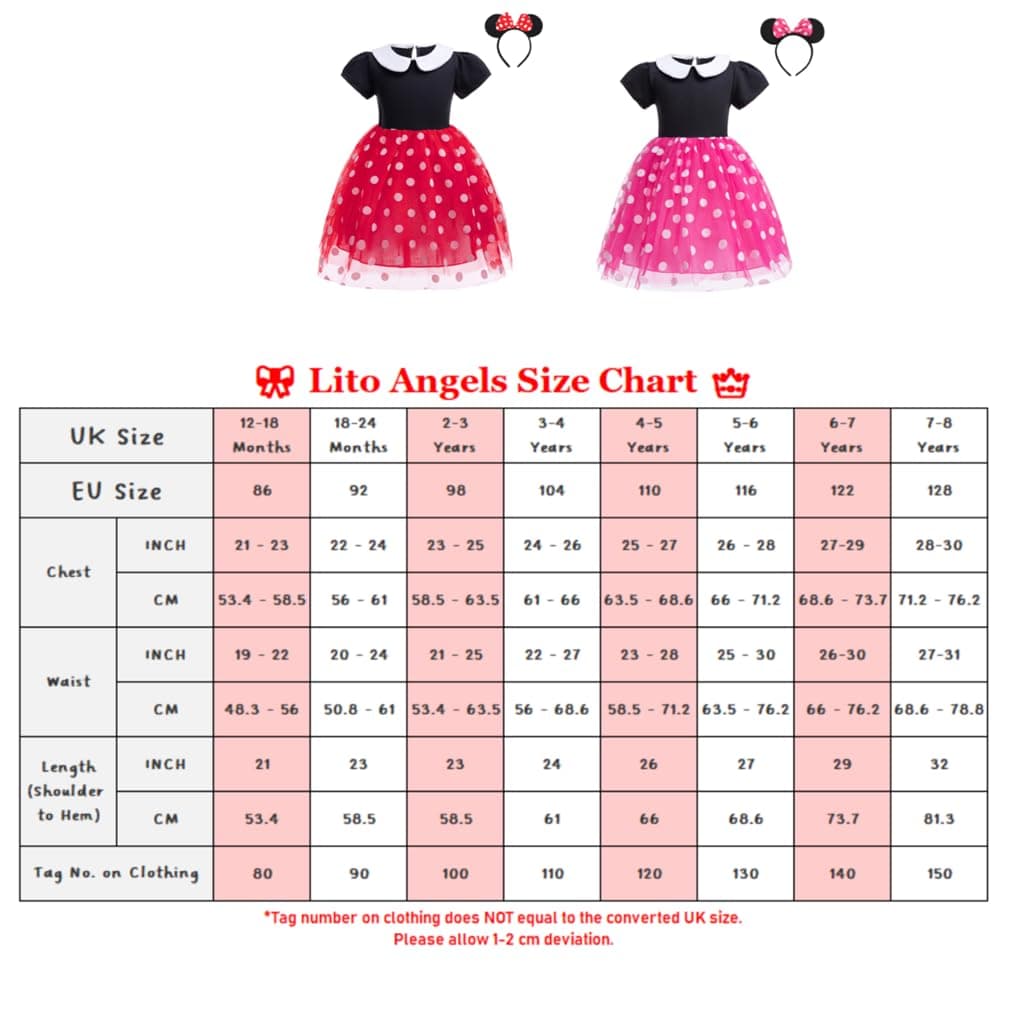 Lito Angels Disfraz Vestido de Princesa Ratona Mouse con Aro de Pelo Orejas de Ratón para Bebe Niñas Talla 18-24 meses, Lunares Rojo (Número de etiqueta 90) — view 7
