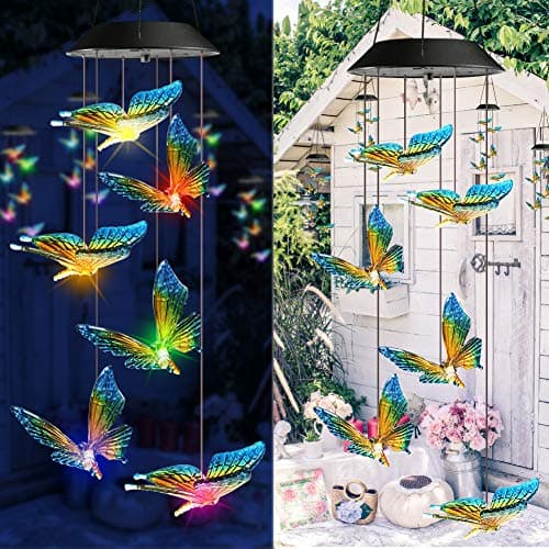 Toodour Solar Wind Chimes, Color Changing Solar Butterfly Wind Chimes, LED Decorative Mobile, Waterproof Solar Outdoor Lights for Patio, Balcony, Window, Garden, for Mom/Grandma — view 6