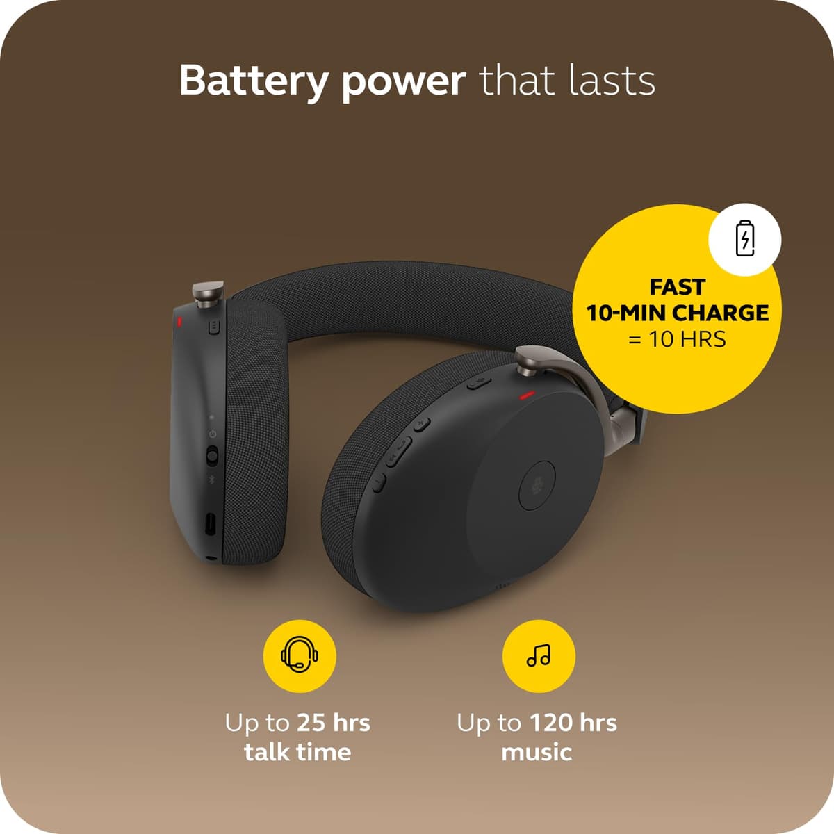 Jabra Evolve3 85 Over-Ear Wireless Bluetooth Headset with Mic and Wireless Charging Stand for Work, USB-C, AI Voice Call Technology, Adaptive ANC, 25-Hour Battery, Microsoft Teams Certified, Black — view 3