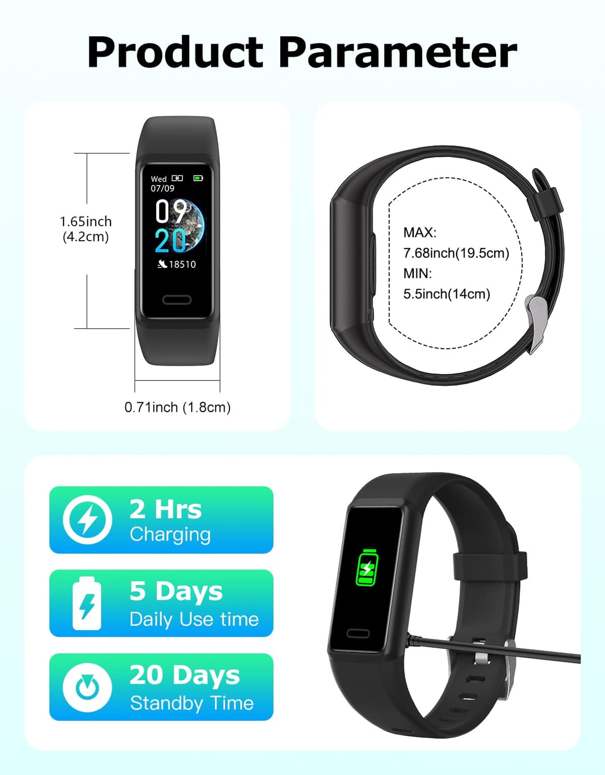 Cloudpoem Fitness Watch with Heart Rate,Sleep Monitor,Step Counter,Calorie Counter,IP68 Waterproof Fitness Tracker with Pedometer for Women Men,SMS/SNS/Call Notification for Android iOS Smartphones — view 8