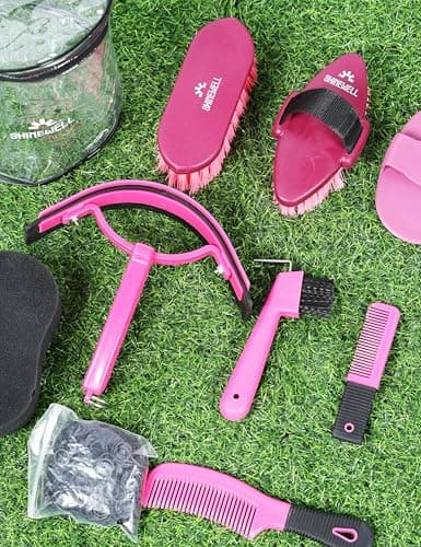 Shinewell Horse Grooming Kit, Complete Horse Brush Set, Equine Grooming Tools for Shedding & Daily Care Pink — view 3