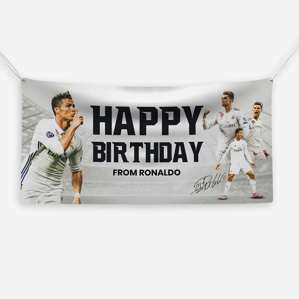 Cristiano Ronaldo Happy Birthday Banner Football Theme Party Decoration, Soccer Birthday Backdrop for Kids & Fans (Al Nassr) — view 3