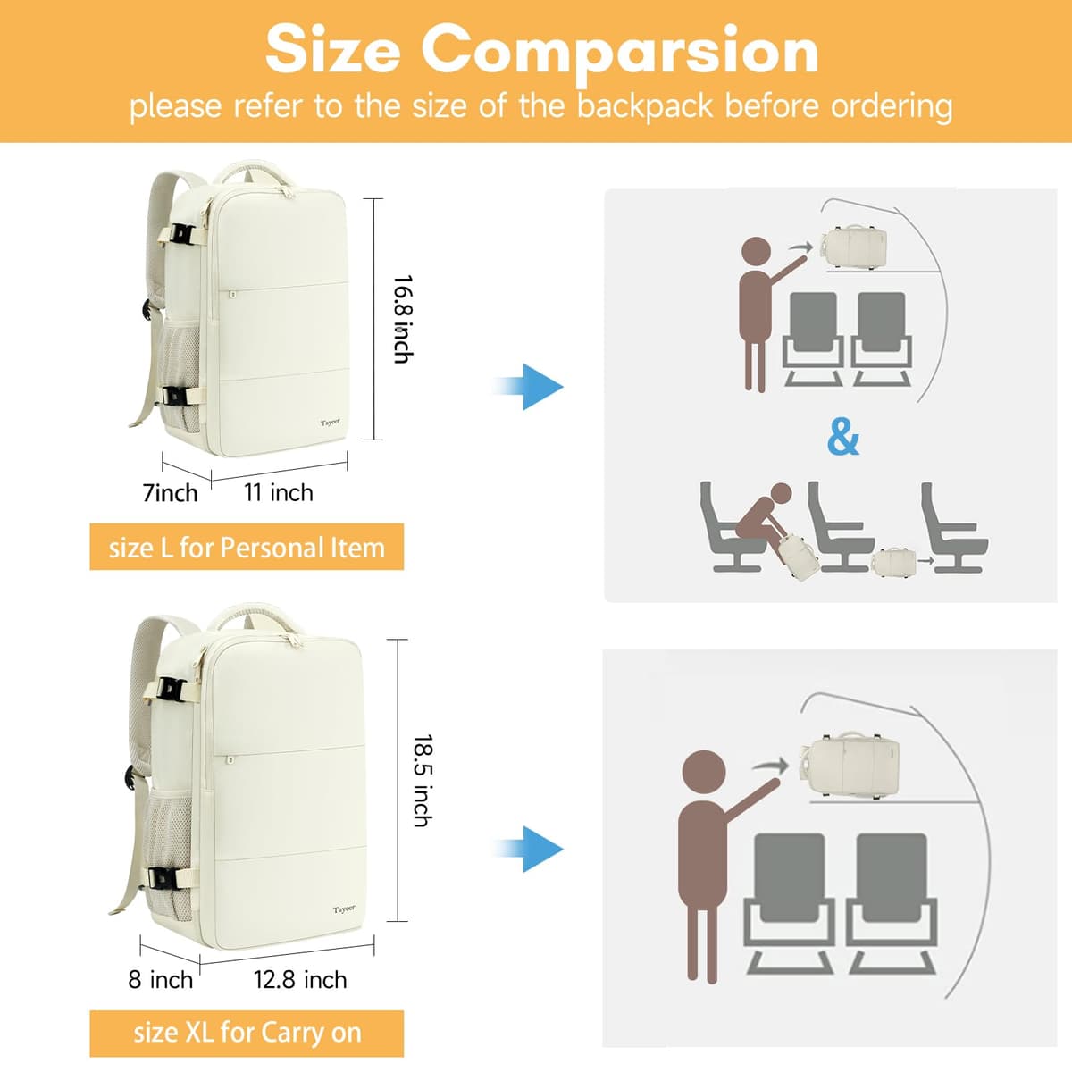 Travel Backpack for Women, Carry On Backpack with USB Charging Port & Shoe Pouch, TSA 15.6inch Laptop Backpack Flight Approved, College Gym Bag Casual Daypack for Weekender Business Hiking, Beige — view 7