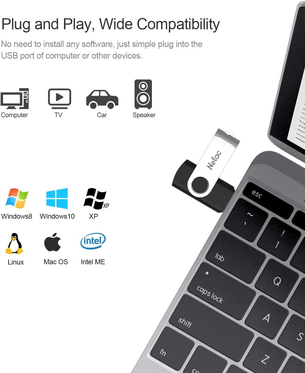 Netac 64GB USB 2.0 Flash Drive, Swivel Design Memory Sticks, Pen Drive, Usb Sticks for Data Storage, Zip Drive and jump Drive with LED Light — view 2
