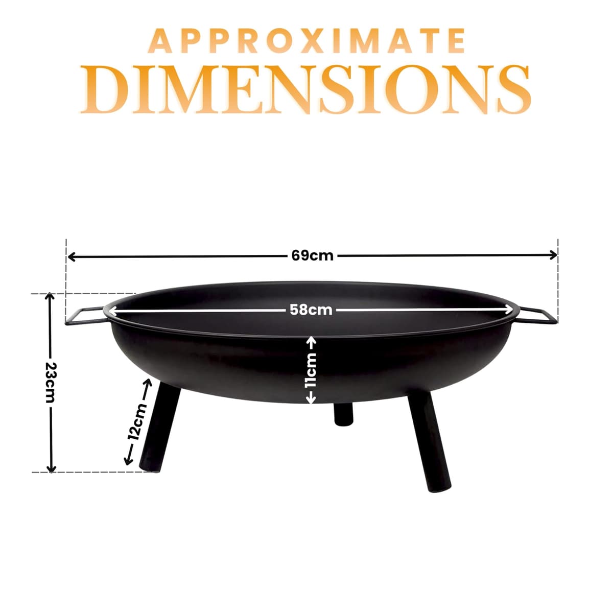 Garden Mile Outdoor Fire Pit Bowl 58cm Large Round Steel Garden Fire Pit with Handles Portable Wood Burning Fire Bowl with 3 Legs Heat Resistant Powder Coated Firepit for Patio, Camping, Bonfire — view 2