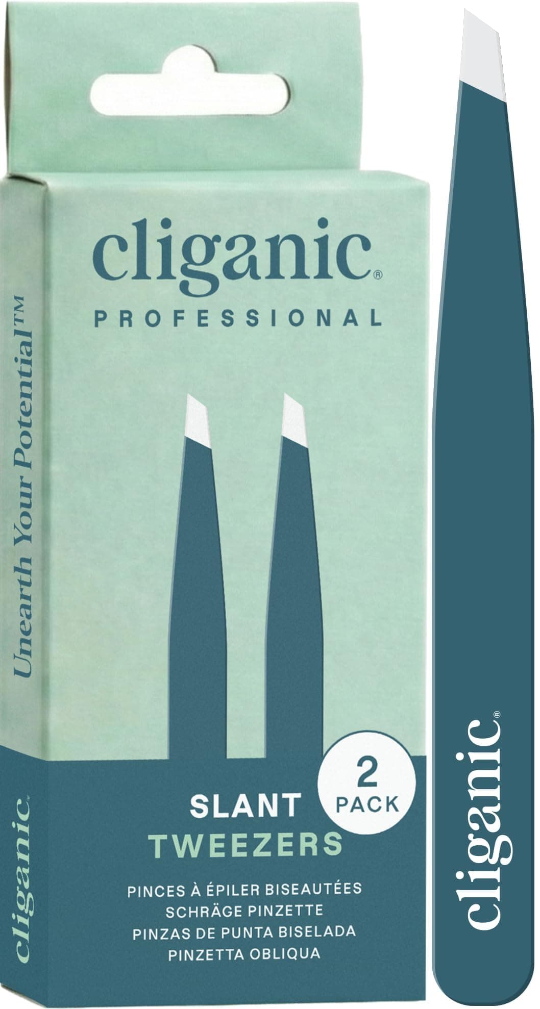 Cliganic Professional Eyebrow Tweezers Slant Tip - Precision for Men & Women, Stainless Steel Best for Plucking Chin Facial Hair — view 10