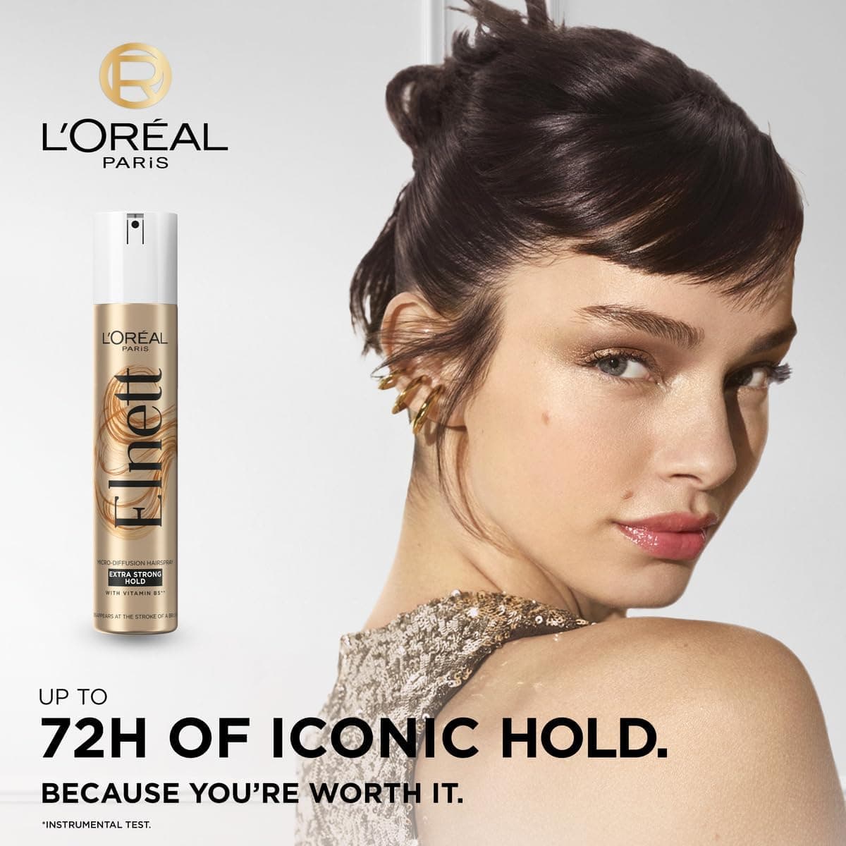 L'Oreal Paris Elnett Extra Strong Hold Hair Spray, gives up to 24H extra strong hold with natural looking shine, feels clean 