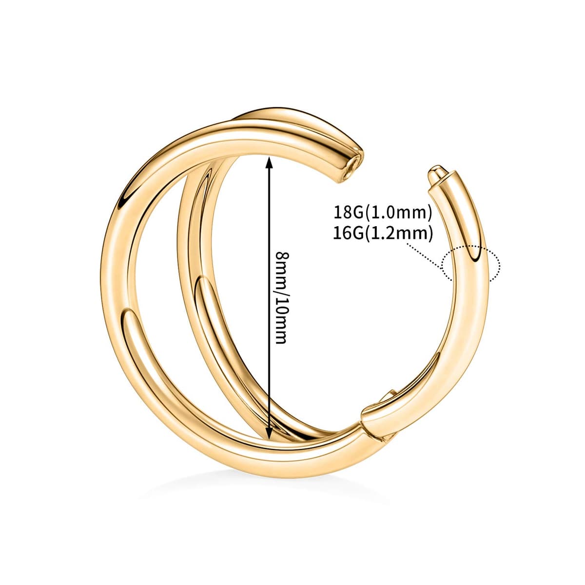 hengkaixuan Triple Double Nose Hoop Ring Sleeper Hoop Earring Helix Rook Conch Cartilage Daith Tragus Earrings Septum Ring Lobe Nose Piercing Jewellery for Women — view 2