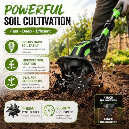 2026 New 24V 2 in 1 Cordless Tiller and Cultivator with Extension Pole,Cordless Tiller Cultivator,Handheld Tiller and Hand Held Cultivator for Garden,Weeding, Trenching (Green(2*Battery+1*Pole)) — view 4