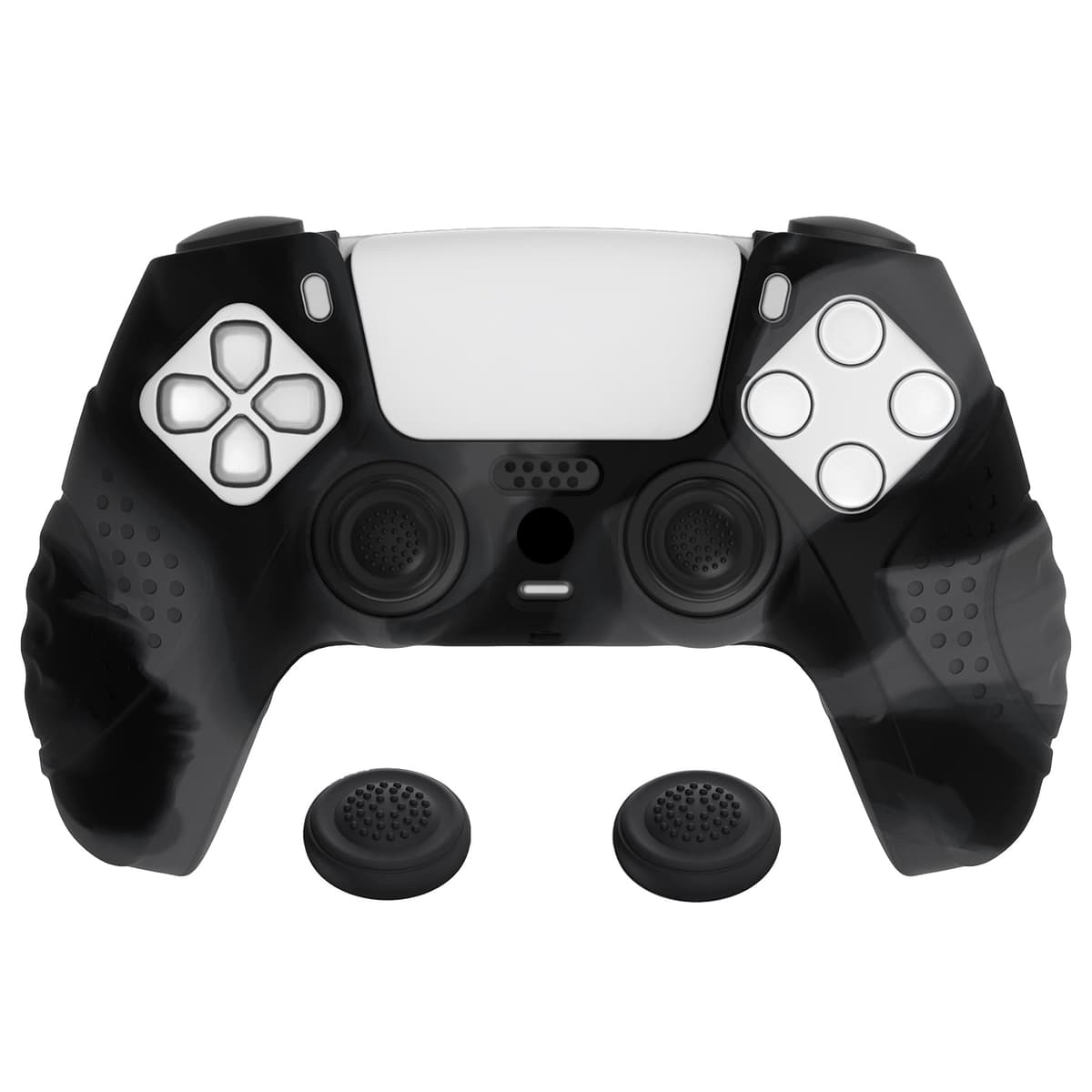 eXtremeRate PlayVital Guardian Edition Ergonomic Soft Anti-Slip Controller Silicone Case Cover for ps5, Rubber Protector Skins with Black Joystick Caps for ps5 Controller - Green & Black — view 8