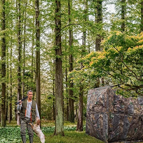 FUNHORUN Hunting Blind 360 Degree See Through Ground Blind for Deer/Turkey Hunting, 2/3 Person Pop Up Camouflage Tent with Chair, Portable Concealed Shelter with Carrying Bag — view 5