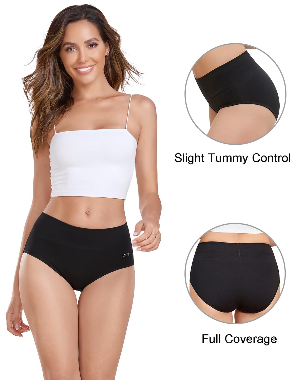 coskefy Underwear Women, High Waisted Cotton Knickers Ladies Full Briefs Soft Panties Slight Tummy Control Pants 5 Pack — view 4