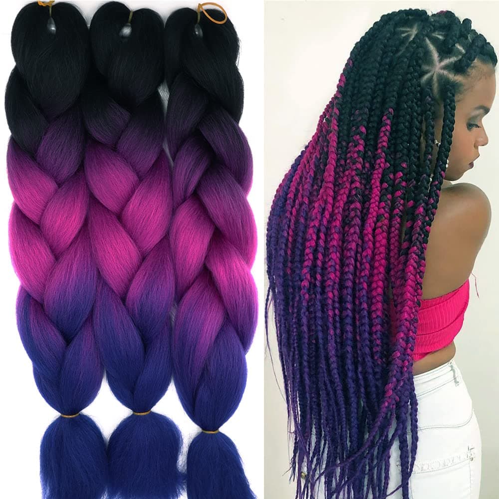 24" Braiding Hair Extension Jumbo Braids Synthetic 3bundles/pack Crochet Hair Afro Box Braid Heat Resistent (Dark Purple) — view 15