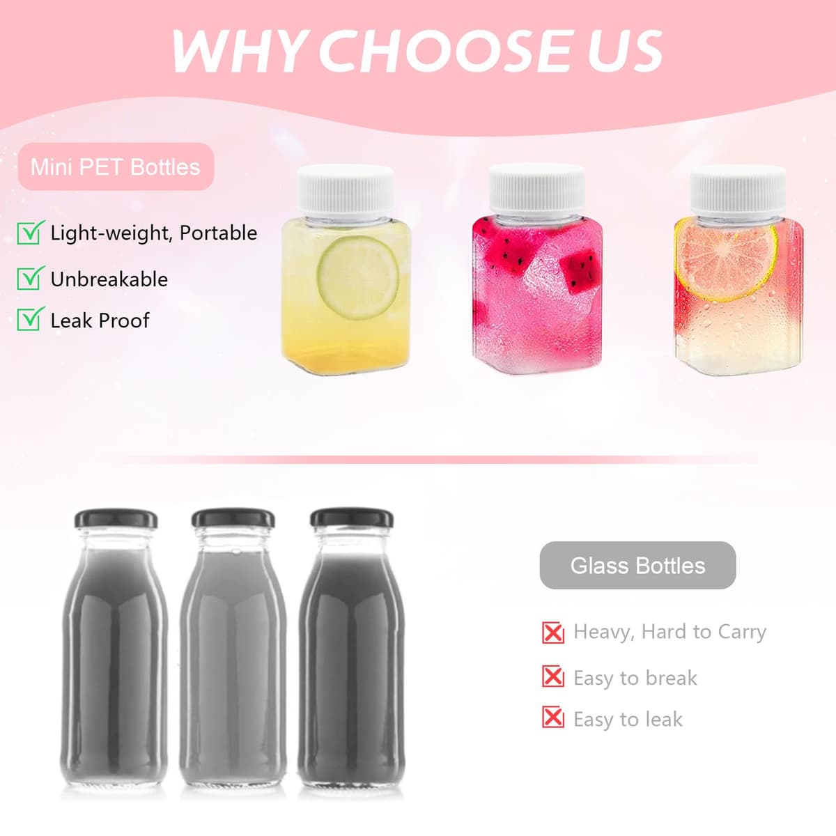 16 Piezas Botellas de Jugo Reutilizables 100ML, Mini Botella de Plástico Cuadrado Transparente y Pegatinas, Botellas de Plástico con Tapa para Guardar Zumo Batidos Bebidas — view 5