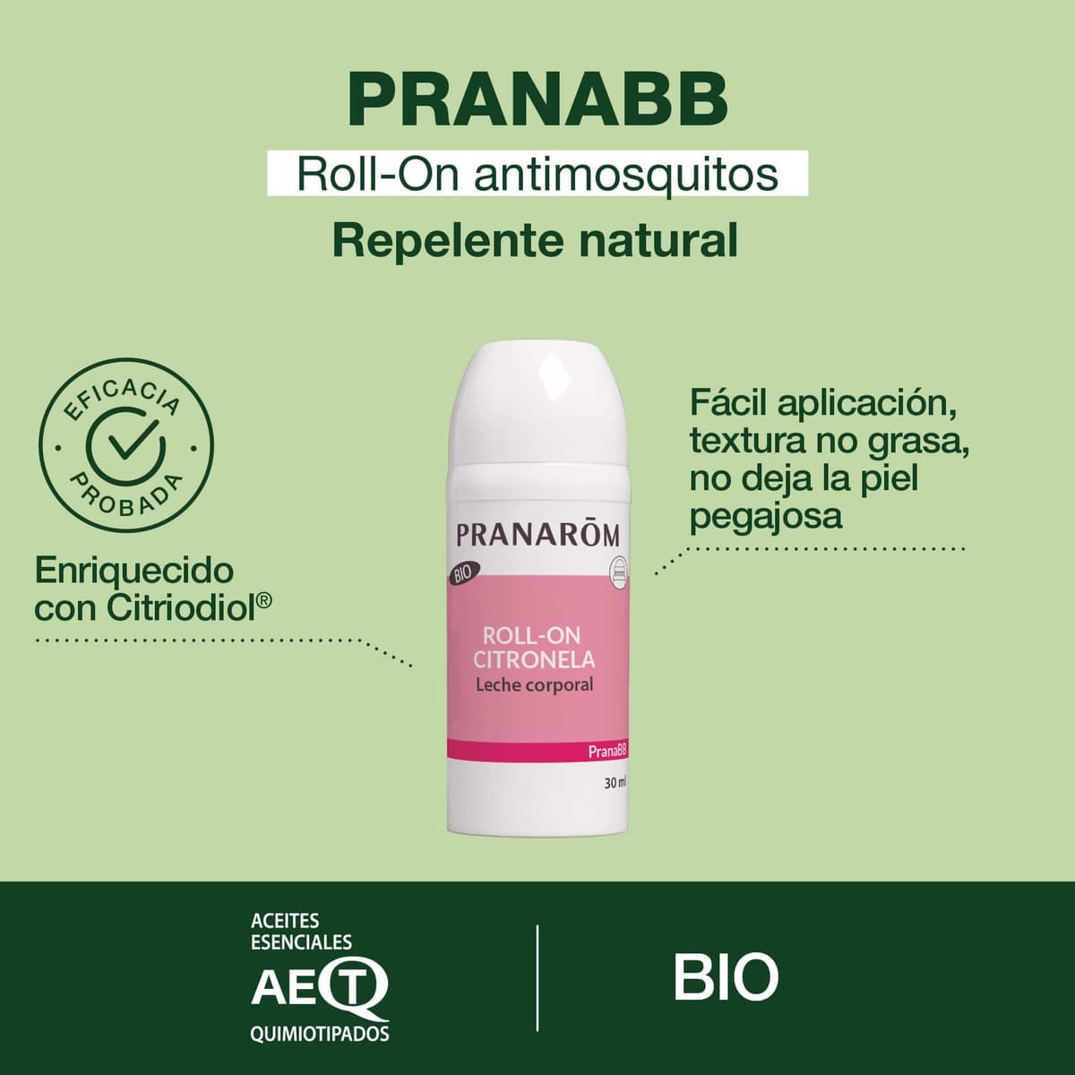 PRANARÔM PranaBB Roll-On Antimosquitos BIO – Protección 7 Horas – Repelente Natural con Aceites Esenciales Orgánicos – Uso Familiar – 30 ml — view 2