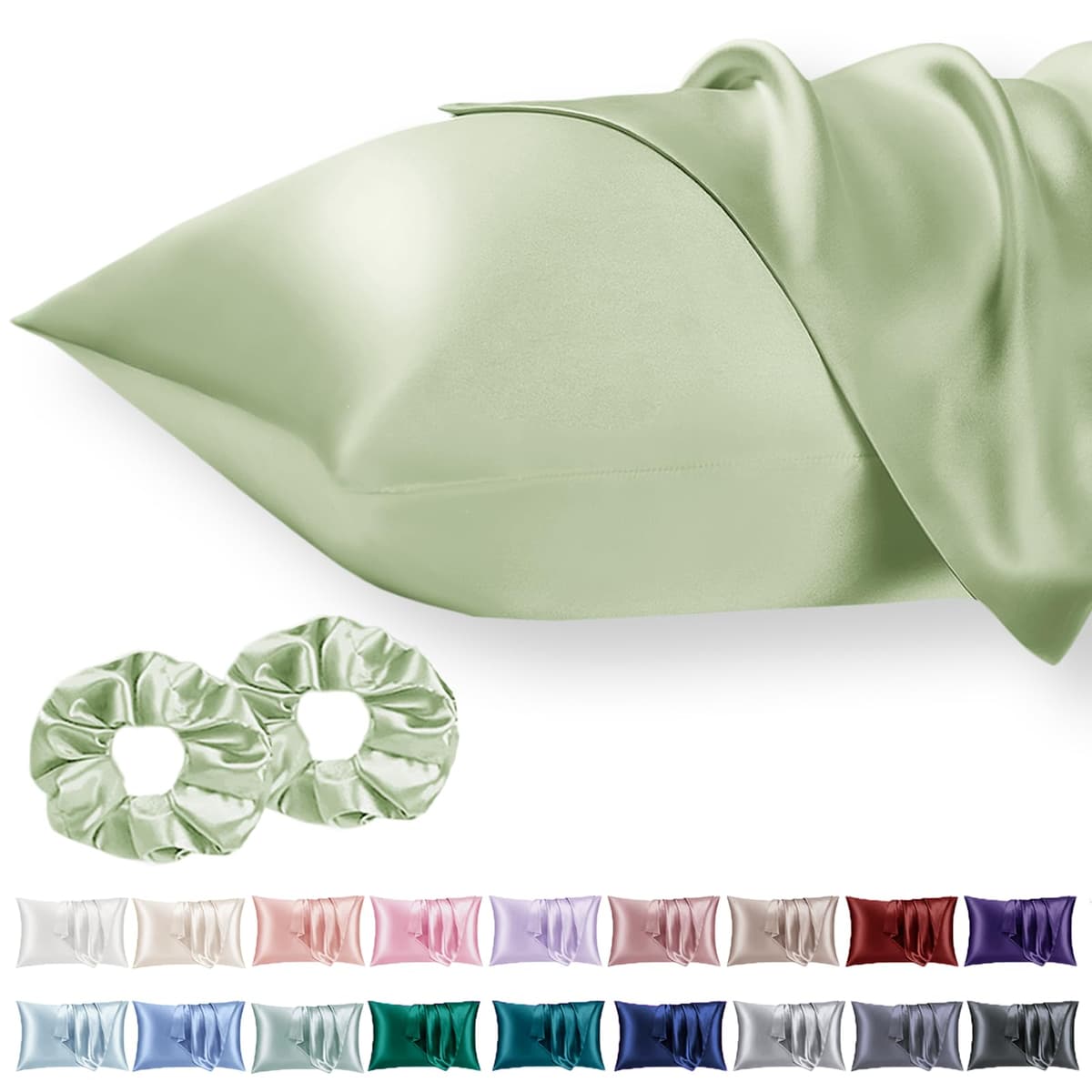 Vielit 2 Pack Satin Pillowcase for Hair and Skin Cooling,Soft as Silk Pillowcase for Hair and Skin,Easier Care than Silk Pillow Case Beige 50x75cm Gifts for Women Envelope & 2 Scrunchies — view 106