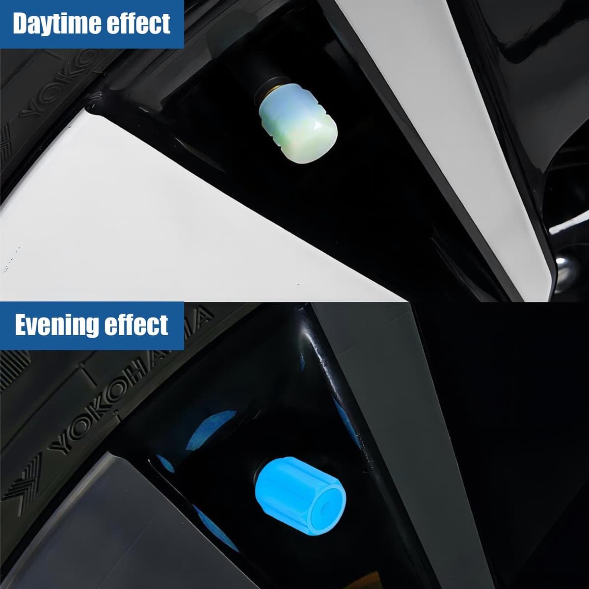 8PCS Dust Caps for Car Bike Tyres Universal Fluorescent Tire Valve Caps Glow in the Dark Car Bike Wheel Stem Covers, Durable Dust Caps Fit for Car, Children's Bicycles Safe at Night (Blue) — view 4
