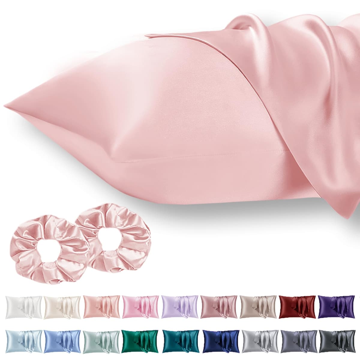 Vielit 2 Pack Satin Pillowcase for Hair and Skin Cooling,Soft as Silk Pillowcase for Hair and Skin,Easier Care than Silk Pillow Case Beige 50x75cm Gifts for Women Envelope & 2 Scrunchies — view 58