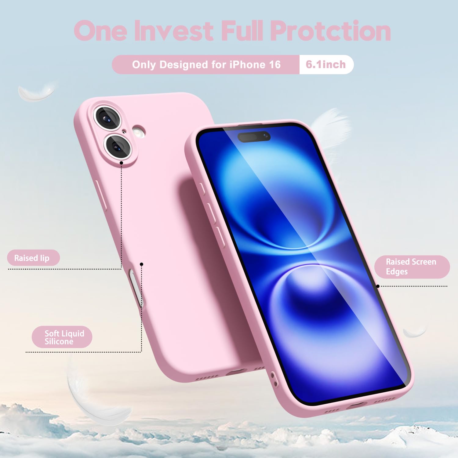 oakxco for iPhone 17 Pro Max Phone Case Liquid Silicone, Cute Thin Slim Grip Soft Rubber Gel for Women Men, Smooth Matte TPU Plain Solid Color Girly Simple Case with Camera Cover, Light Pink — view 1469
