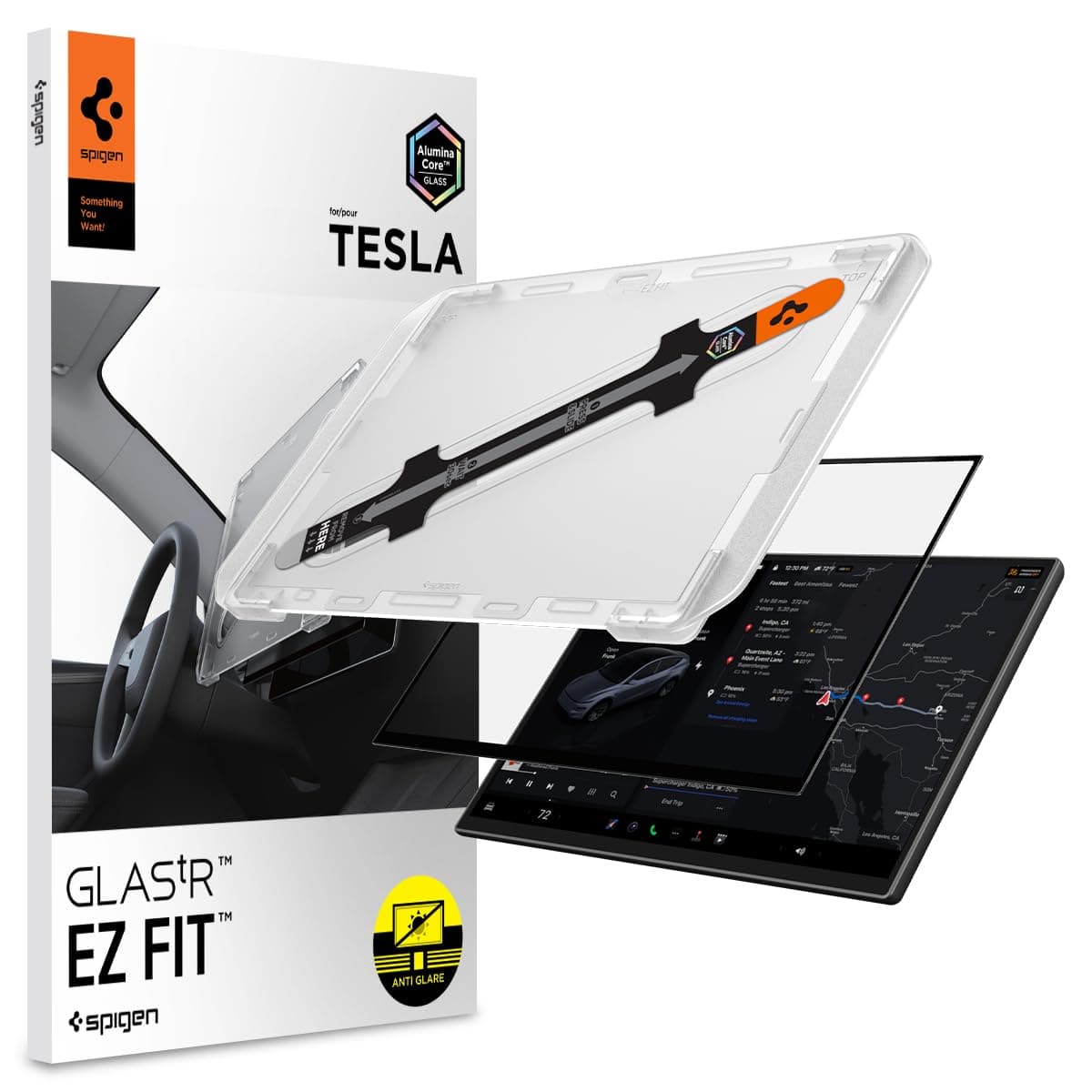 Spigen Glas.tR EZ Fit Anti-Glare Matte Tempered Glass Screen Protector for Tesla Model Y L(2026), Model Y Standard(2026), Model Y Performance(2024-2026), Model Y Premium(2026) 16 inch - 1 Pack