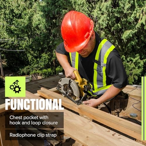 Pioneer Hi Vis Safety Shirt - Lightweight Moisture-Wicking Work T-Shirt With Reflective Tape - Class 1 - Black — view 3