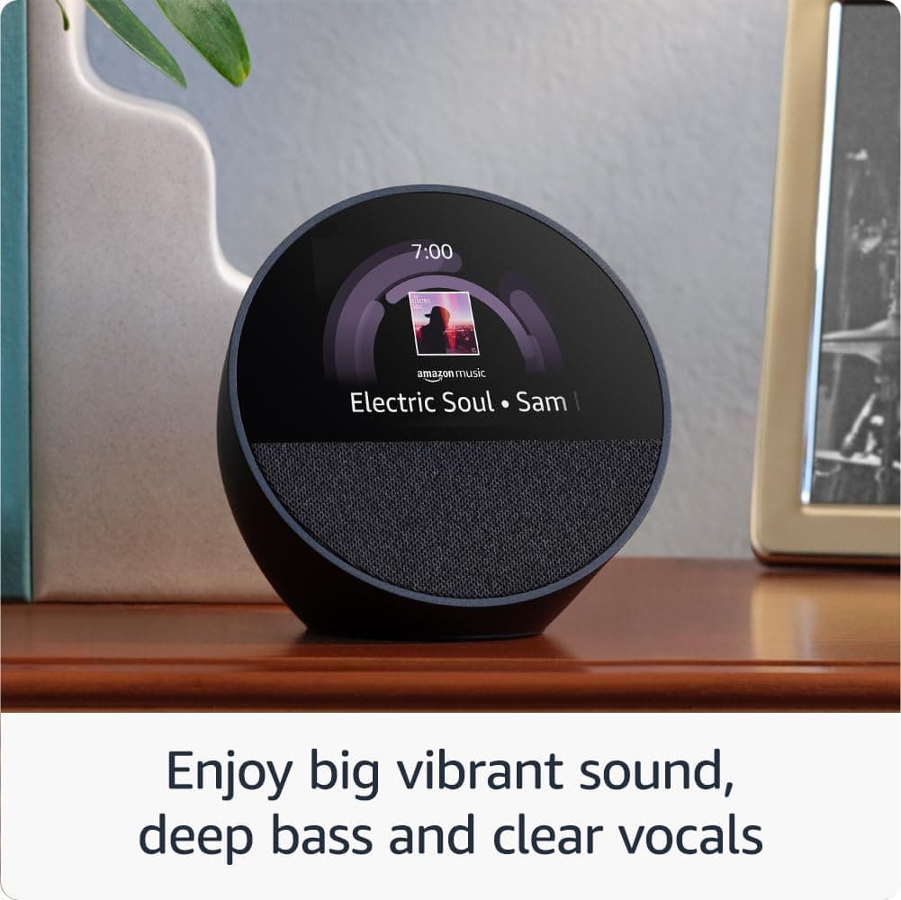 Echo Spot (newest gen), Smart alarm clock with vibrant sound, Black, with Alexa+ Early Access — view 4