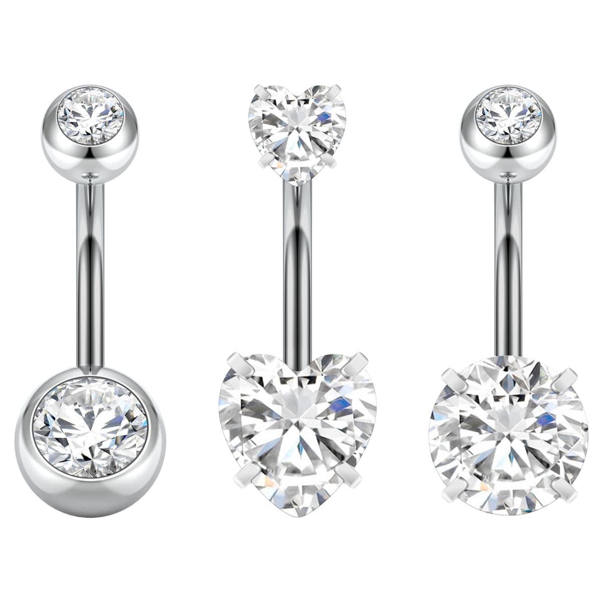 Aucuu 3/4/5/12/20PCS Piercing Ombligo, 14G de Acero Inoxidable, Forma de Barra Curvada y Circonita CZ Cúbica Perla Ombligo Joyería para Mujeres Hombres — view 11