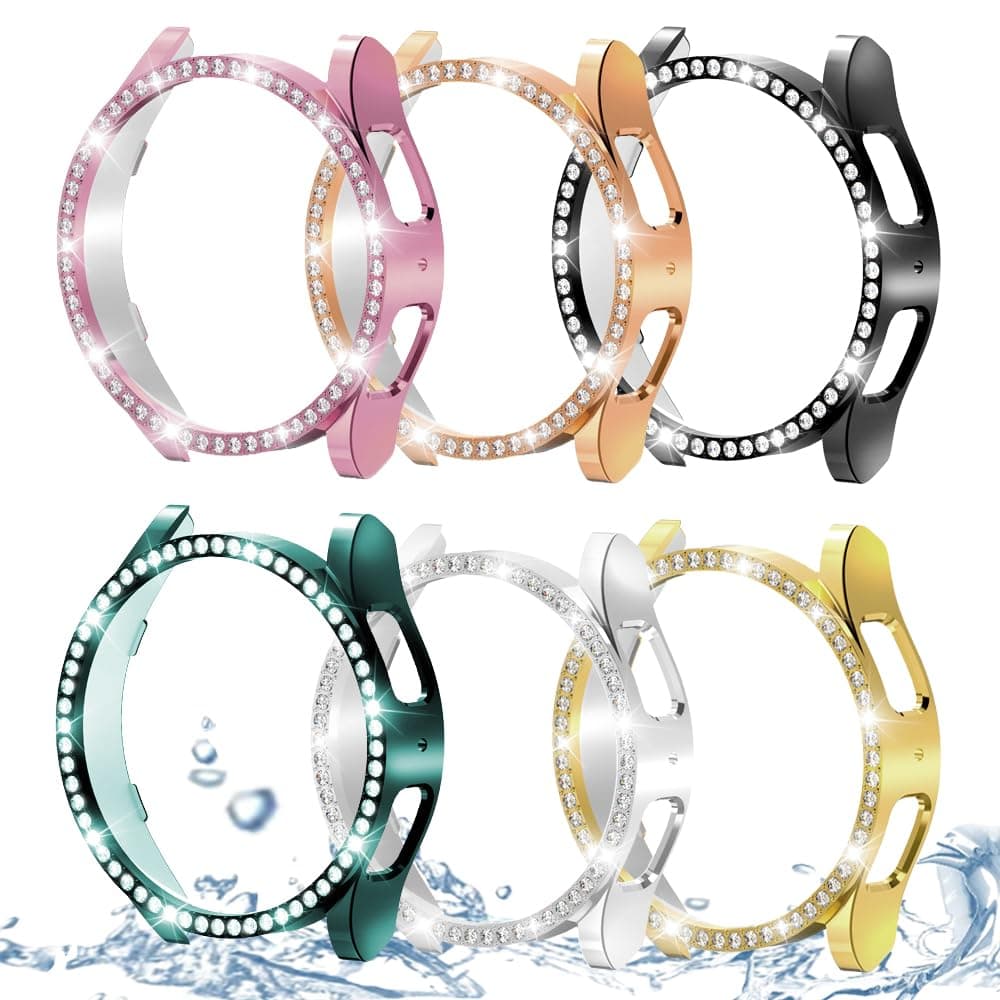 DEALELE [2-PACK] Case Compatible with Samsung Galaxy Watch FE / 5/4 40mm, Bling Double-row Diamond PC Protective Case Protector Cover, 40mm, Rose gold + Transparent — view 64