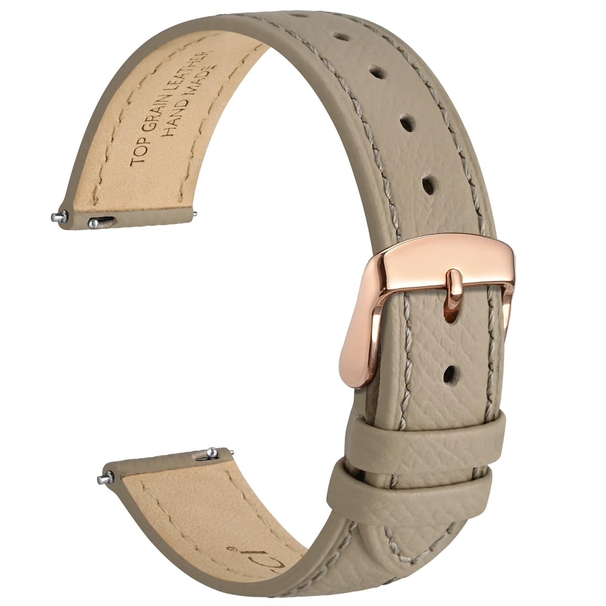 WOCCI Grace Watch Strap, Top Grain Leather, Quick Release Replacement Bands, Stainless Steel Buckle, Band Width 12mm 14mm 16mm 18mm 20mm