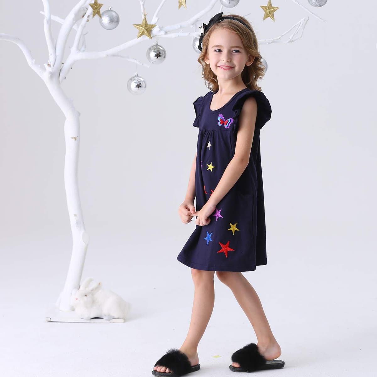 VIKITA Vestido para Niñas Manga Larga Algodón Princesa Casuales Bebe Niñas 2-8 años — view 3