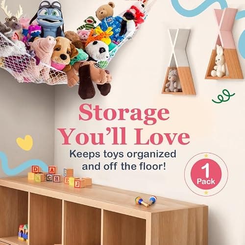 Lilly's Love Large Stuffed Animal Net Hammock for Plushie Toys | Corner Hanging Organizer for Your Teddy and Stuffy Collection | Easy to Hang w/Included Anchors & Hooks (White)