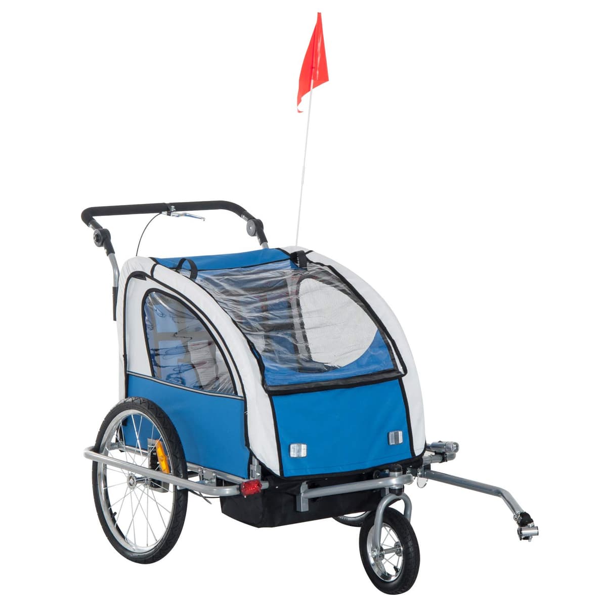 HOMCOM 2 Seat Bike Trailer for Kids, Baby Bike Stroller with 5 Point Harness, Child Bicycle Trailer with Safety Flag, Reflectors, Windproof Curtain, for 18+ Months, Red — view 10