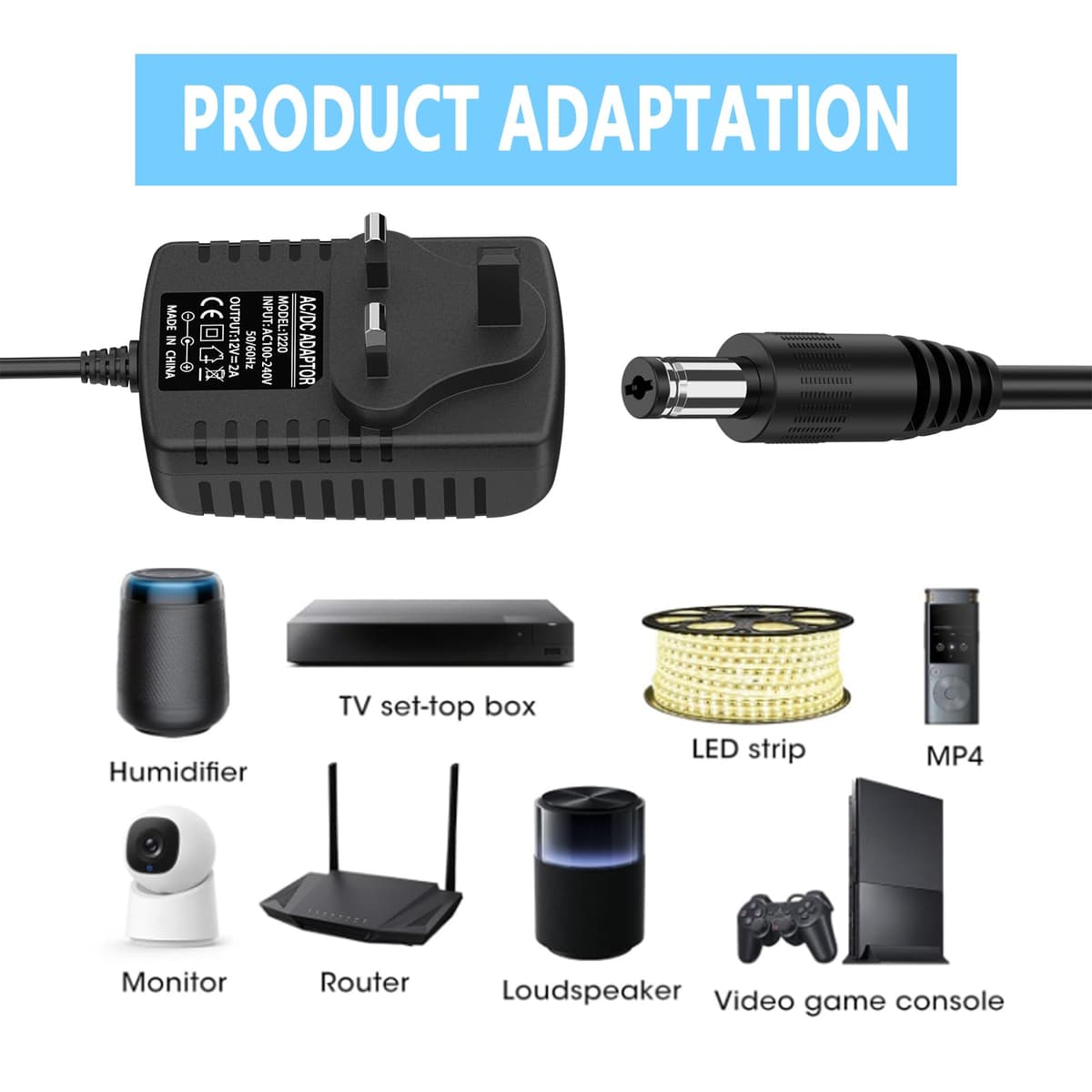 12V 2A Power Supply for LED Strip Lights, 100-240V AC to DC 12V Converter Adapter Driver Transformer, 24W UK Plug with 1.5M Cable, 5.5mm x 2.1mm Jack — view 2