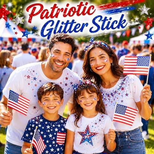 4th of July Body Glitter Stick, Patriotic Hair Face Glitter Stick, Fourth of July Outfits and 250th Anniversary Accessories, USA Flag Accessories for Women, Red White and Blue Waterproof Hair Glitter — view 5