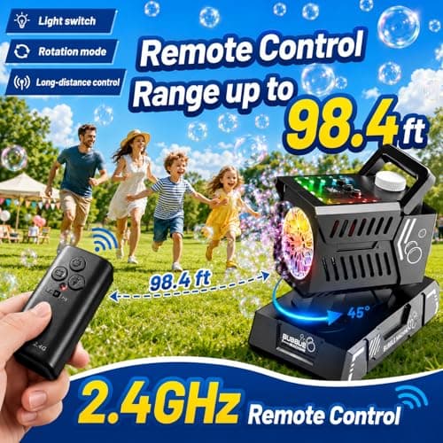 SHCKE Bubble Machine with Remote Control, Auto Rotation & 11 RGB Lights — view 3