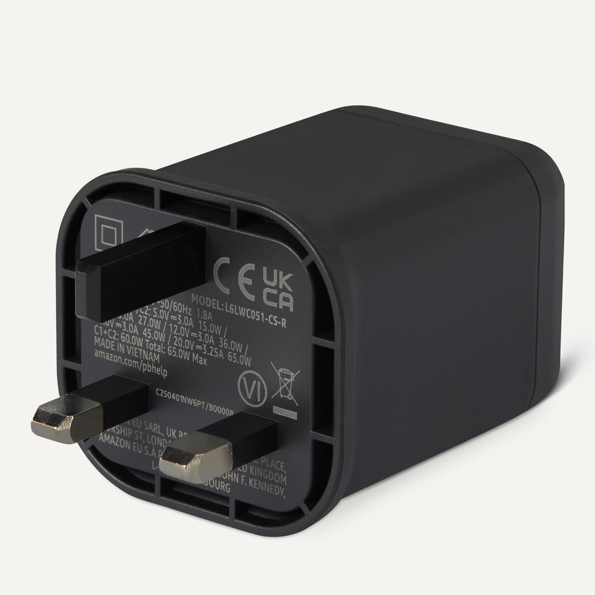 Amazon Basics Fast Charging USB C Nano GaN Wall Charger, 65W 2-Port for Laptops, Tablets, Phones, Black — view 4